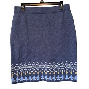 WoolOvers Chic Blue Geometric Wool Blend Pencil Skirt